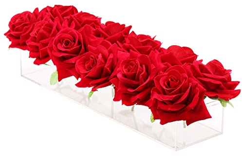 WORHE Vase à fleurs transparent rectangulaire en acrylique avec 22 trous - Bouteilles décoratives transparentes - Décoration de table pour table à manger, décoration de maison, mariage, fête de bureau