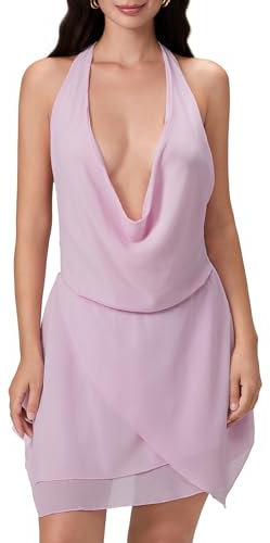 Loalirando Robe Courte Femme D'Été Robe Sexy Bretelles Femmes Robe Dos Dos Dos Cocktail Col V Élégante Robe Courte Femme Bodycon Sans Manches Mini Robe de Soirée, rose, M