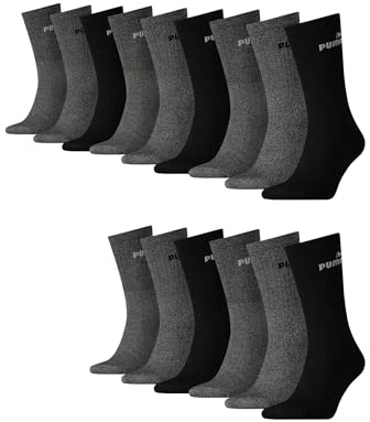 PUMA Sportsocken Tennissocken Crew Tennis Socken Unisex für Damen und Herren 15 Paar, Farbe:207 anthracite/grey, Socken & Strümpfe:39-42
