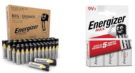 Energizer Alkaline Power AA+AAA Batteries (48 Pack), 48 Combo Pack & 9V Batteries, Max Alkaline Power, 3 Pack