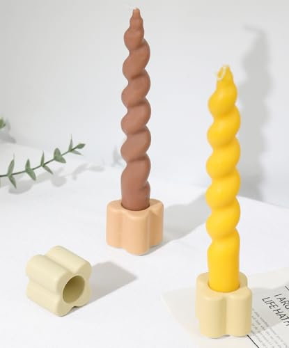 HofferRuffer Kerzenständer 3er Set Keramik Mini Kerzenhalter Morandi Farben Blütenform Kerzenständer Stabkerzen für Hochzeit Party Weihnachtsdeko Tischdeko Deko Gemischt