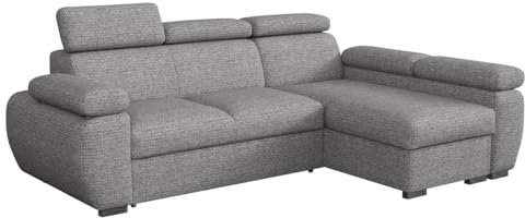 Mirjan24 Ecksofa Boston Mini, Eckcouch mit Schlaffunktion und Bettkasten, Polsterecke mit Einstellbare Kopfstützen, L-Sofa, Polstergarnitur, Wohnlandschaft (Aragon 90, Seite: Rechts, 2r+LC)