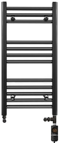 300mm Wide Matt Black Electric Dual Fuel Bathroom Towel Rail Radiator Heater With AF Thermostatic Electric Dual Fuel Element UK (300 x 700 mm)