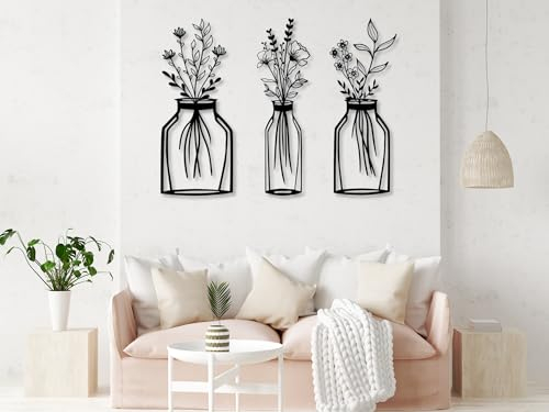 VAILLA ® 3er set Blumen Wanddeko, Blume Wanddekoration aus Holz, Wandbilder Home Dekoration, 3D Wall Art, Große Wand Deko, Bilder für Schlafzimmer, Wohnzimmer und Küche (Blumen 12)