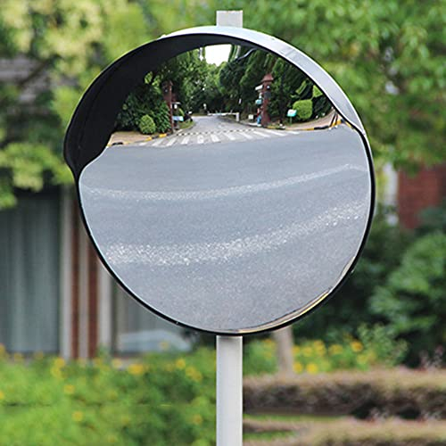 YXZYFPP Konvexer Verkehrsspiegel, Toter-Winkel-Spiegel für den Innenbereich, runder Sicherheitsspiegel mit regensicherer Kante für Einfahrt, Parken, Geschäft, Sicherheit, Schwarz, 60 cm