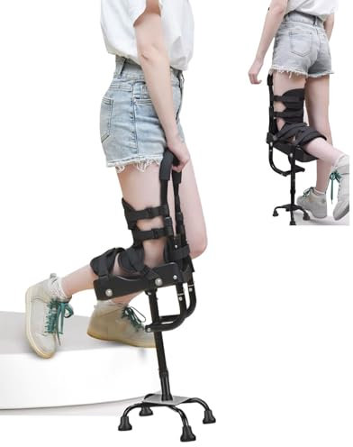 Joyfitness Freihändige Krücke, höhenverstellbar, einbeiniger Teleskop-Gehhilfe, schmerzfreie Knie-Beinstützkrücke, schmerzfreie Kniekrücke nur für den Bereich unterhalb des Knies