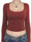 Women U-Neck Lace Trim Long Sleeve T Shirts Y2K Ribbed Slim Fit Crop Tops Aesthetic Vintage Tee Tops Streetwear (Red, S)