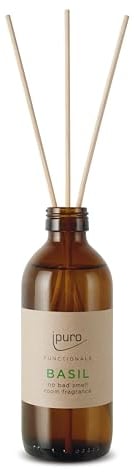 ipuro FUNCTIONALS Basil Raumduft 150ml - Raumerfrischer Neutralisiert Küchengerüche mit Basilikum Minze Tomatenblatt Duft - Lufterfrischer mit Basilikum Öl für frische Raumluft - Diffuser mit Stäbchen
