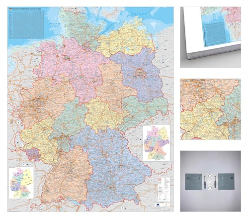 Deutschland Organisationskarte mit Wandhalterung zum Pinnen, EasyPrint-Platte, 80 x 105 cm: Wandkarte