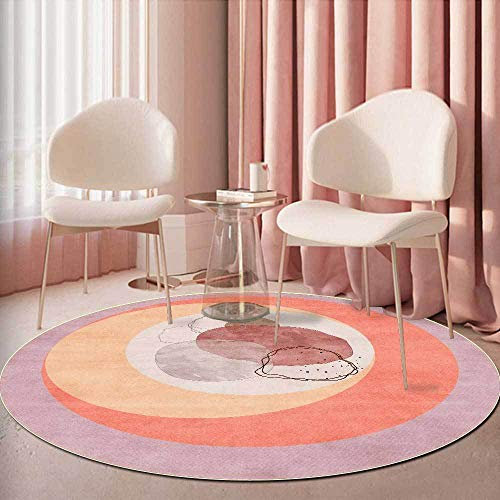 MBJKOAVC Rund Teppich Flur Wohnzimmer Schlafzimmer Esszimmer Waschbar rutschfeste Läufer Für Eingang Kurzflor Moderne Teppichtinte Geometrisch Orange/Lila,ø 120 cm