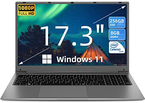 SGIN Laptop 17.3 pollici, 8 GB RAM 256 GB SSD Notebook, Celeron Dual Core, Up to 2,8 GHz, FHD, 2.4/5.0G WiFi Bluetooth 4.2, memoria espandibile 512 GB TF