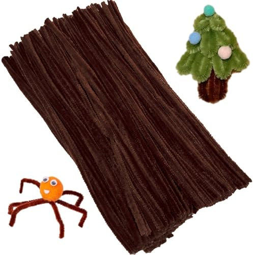 100 Stück Pfeifenreiniger Chenilledraht 30CM Biegeplüsch Kunst Pfeifenputzer Bunt Bastelset Bendable DIY Twist Stick Biegeplüsch Bunt zum Basteln für Zum Basteln und Dekorieren(Braun)