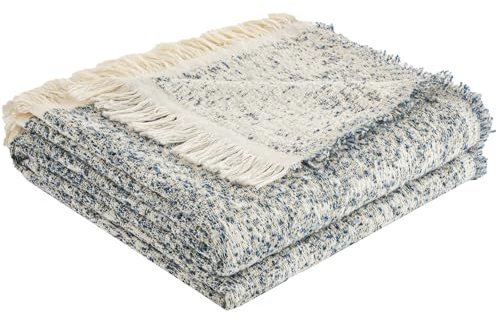 ACUSHLA Coperta di cotone, morbida coperta in microfibra, morbida, accogliente, soffice e traspirante, coperta per divano, letto, picnic, viaggi, 155 x 200 cm (blu e bianco)
