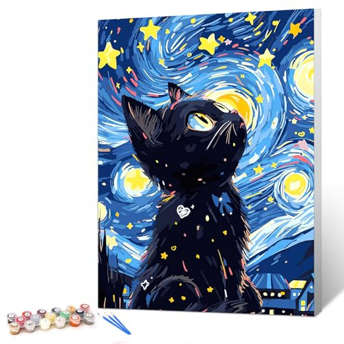 gelrovaled Peinture par Numéros pour Adulte, Peinture Acrylique pour Adultes Enfants débutants Facile sur Toile 30×40 cm avec peintures et pinceaux, Cat(Avec cadre)