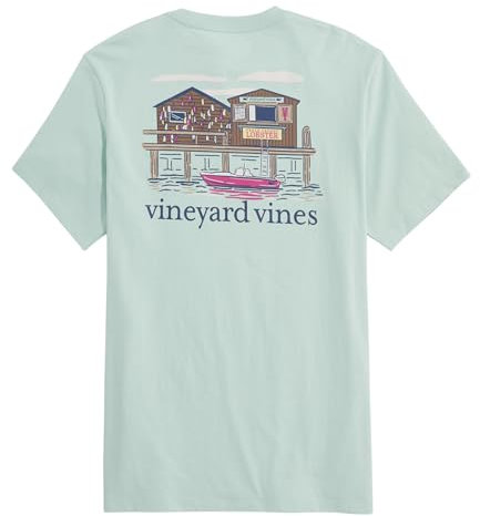 Vineyard Vines Men's Dockside Lobster Shack Short-Sleeve Pocket Tee, Aqua Haze, XL