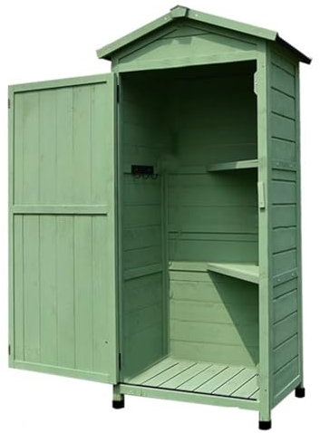 Easnuroz Gartenhaus Aus Holz Hoher, Schmaler Gartenschuppen Aus Holz Werkzeugschrank Mit 2 Regalen Und Schrägdach Aus Sandasphalt(Green)