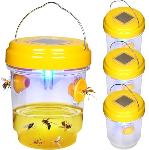 Piège à Guêpes Insectes, Piège Frelon Asiatique, Modèle avec Lumière, Attrape-Guêpes Réutilisable à Double Canal, pour Jardin Balcon Extérieur, sans Attractif Chimique (4 Pièges avec lumières)