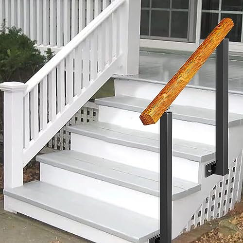 Balustrade d'extérieur en bois massif réglable avec support en fer forgé 85 cm de hauteur et 110 cm de long - Pour entrée de maison et murs latéraux