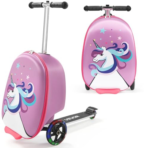 VEVOR Scooter Koffer, 20 L Fassungsvermögen, Reisekoffer mit Flash-PU-Rädern, TPR-Anti-Rutsch-Griff, max. Gewichtskapazität 50 kg, Kinderkoffer Handgepäck, für Kinder ab 5 Jahren, Lila