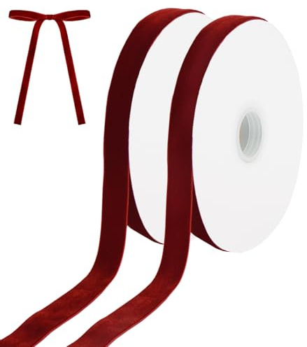 Samtband Rot, 1cm×20Yds Geschenkband Samt, Velvet Ribbon, Samt Schleifenband für Schleifenband Weihnachten, Hochzeit, Blumenstrauß, Weihnachtsdekoration