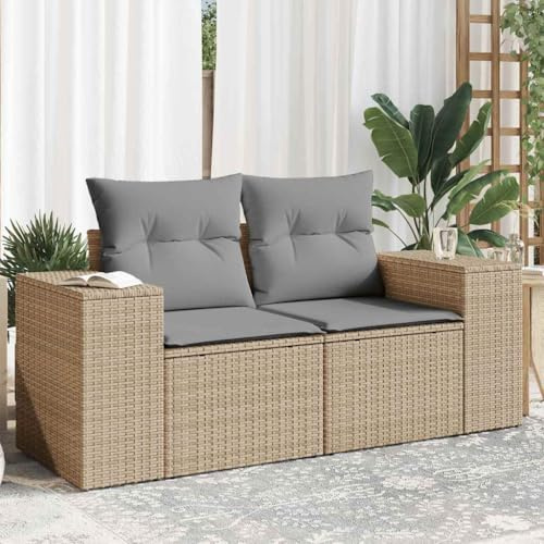 HaoChrymec Gartensofa 2-Sitzer mit Kissen, PE-Rattan, Modulares Design, Outdoor Couch, Lounge Möbel Outdoor, Balkon Sofa, Gartenmöbel Set, Beige, 186 x 62 x 69 cm
