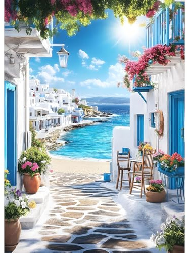 QQYRHN 5D DIY Chemin de bord de Mer Kits de Peinture Diamant, Complète Paysage Marin Diamond Painting pour Adulte Débutants, Art du Diamant, Décoration Murale Maison Peinture au Diamant Avec 30x40 cm