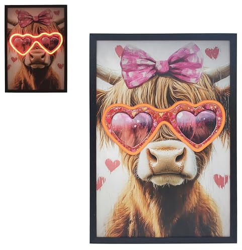 Lesser & Pavey lluminated Winter Scene Led Painting Highland Cow Wall Art