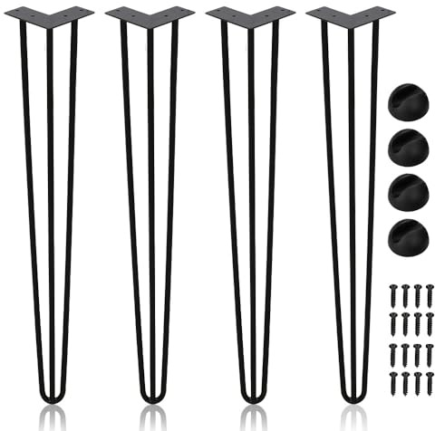 Monucep 4er Set Hairpin Legs,45cm Tischbeine Metall Schwarz,DIY Haarnadel Tischbein Möbelfüße,Tischfüße,3 Streben inkl für Schreibtisch Esstisch, Couchtisch, Tisch