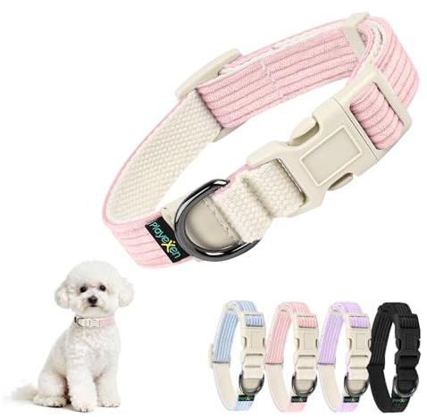 Collier Chiot Reglable Collier pour Chien Chat en Velours Côtelé et Coton Doux Colliers Chaton Réglable 25-40cm Accessoires Collier Petit Chien pour Chiot Petit Animal Moyen Grande(Large 2cm), Rose