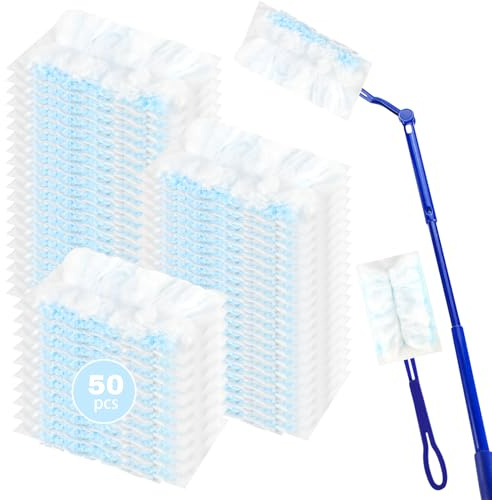 Paquete de Repuesto de 50 Piezas para Plumero, Compatible con plumeros Swiffer, Incluye 2 Mangos, Plumero electrostático, Plumero telescopico Extensible