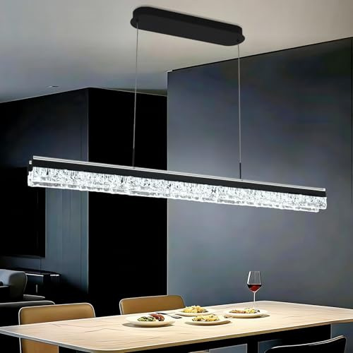 szcflaghip Schwarzer Led Pendelleuchte Esstisch Lampen Hangend Dimmbare Pendelleuchte Hohenverstellbar 120cm Kristall Led Kronleuchter mit Fernbedienung Minimalistische Esszimmerlampe LED Hangend