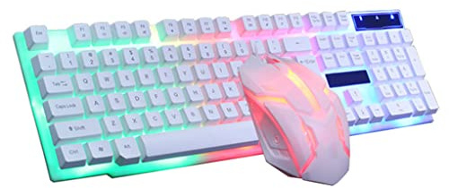 White GTX300 USB Wired Gaming Keyboard Mouse Set Light-Up Combo for PC Laptop Desktop