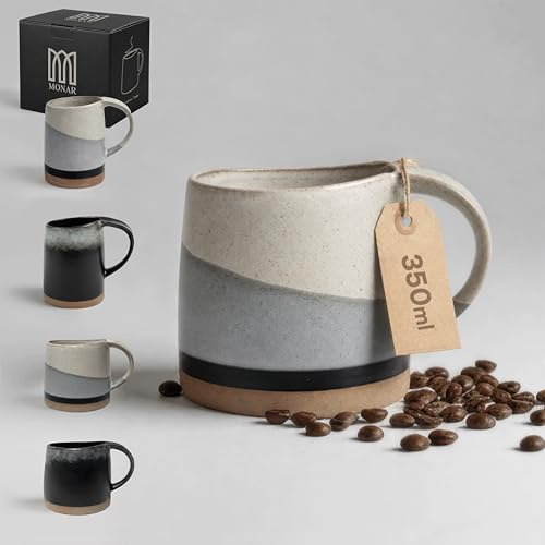 MONAR Keramik Tasse – Moderne Kaffeetasse & Teetasse, Kaffeebecher für Kaffee, Cappuccino, Latte & Tee, lebensmittelecht, spülmaschinenfest & mikrowellengeeignet – Geschenkidee (Beige Grau, 350 ml)