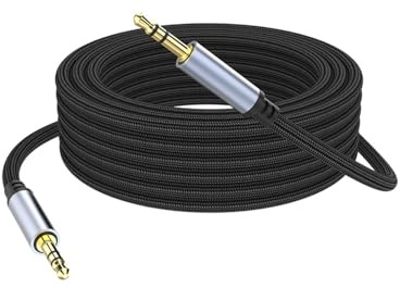 JZK 5m Aux Cable 3.5mm Male to Male, Nylon Braided Auxiliary Audio Cable, Hi-Fi Stereo Audio Jack Lead with 24K Gold-Plated Connector for Headphone, Car Stereo, Home Audio, Smartphone, Speaker