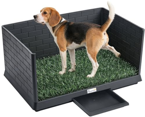 PawHut Hundetoilette 75 x 51 cm mit Kunstrasen für Welpen und Hunde | Hundeklo, Welpentoilette, Hohe Wände, Herausziehbare Schale, Drainage, für Balkon Zuhause Wohnung