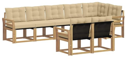 vidaXL Outdoor-Sofagarnitur mit Kissen 8 pcs Weiß und Beige, Garten Loungemöbel, modernes Ecksofa, robust Sitzgruppe, Terrassenmöbel für Komfort