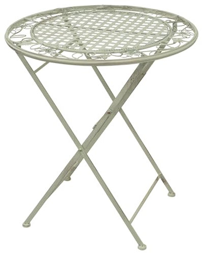 Maribelle White Round Metal Floral Designed Folding Outdoor Garden Patio Dining Table