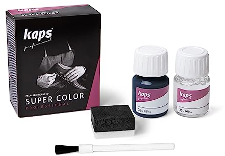 Tinte con Imprimación para Zapatos y Bolsos Textiles Y de Cuero Natural Y Sintético, Kaps Super Color And Preparer, 70 Colores (117 - azul marino)