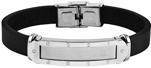 Brillibrum Design ID Echtleder Arband mit Wunschgravur Nieten Optik Lederarmband personalisiert Arm Schmuck Armband (Ohne Gravur, Echtleder Modell 1)