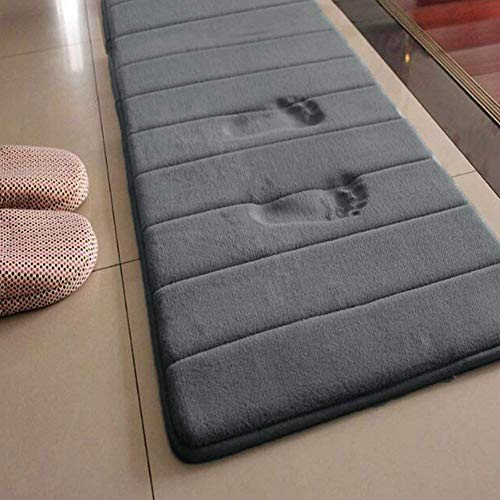 ainstsk lang Memory Foam Badvorleger, 49,8 x 160 cm Mikrofaser rutschfeste saugfähig schnell trocknend Badezimmer Teppich Teppich, Wasser saugfähig, Silberfarben und Grau, 50cm x 160cm