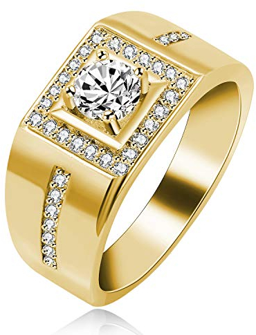 Uloveido 18K Yellow Gold Plated CZ Crystal Engagement Rings Promise Rings Anniversary Wedding Bands for Him Men (Gold, Size Q) KR201