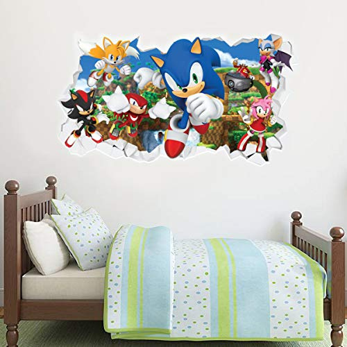 Sonic The Hedgehog Wall Art - All Characters Smashed Wall Sticker Vinyl Decal (60cm w x 35cm h)