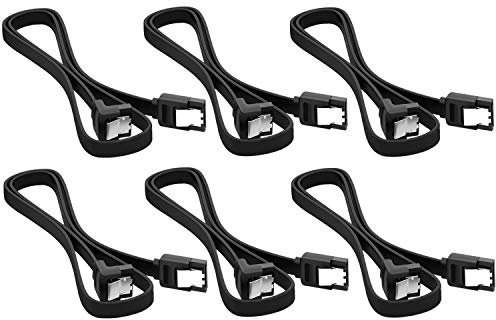 OUOU Lot de 6 câbles à angle droit 90° SATA III 6.0 Gbps (câble SATA3) avec verrou de verrouillage Noir 20 pour disque dur SATA, SSD, CD Driver, CD Writer
