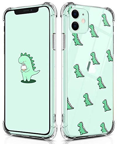 CAROKI Cute Dinosaur Case for iPhone 11, Shockproof [Slim Fit] Transparent with Cute Dino Pattern Soft TPU Bumper Protective Cover Case for iPhone 11 6.1