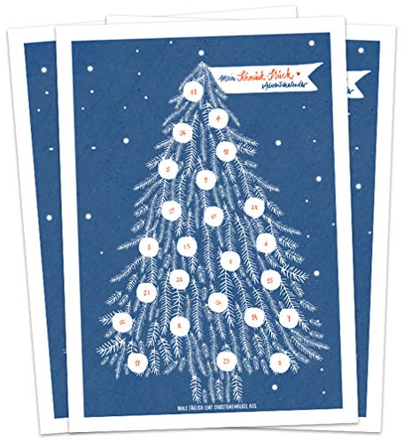 Adventskalender Karten Set - 25 Postkarten im geschmackvollen Design mit Baumkugeln zum Ausmalen, Mini Adventskalender als Alternative für Weihnachtskarten, Advent & Weihnachtsgrüße, Blau Weiß Rot