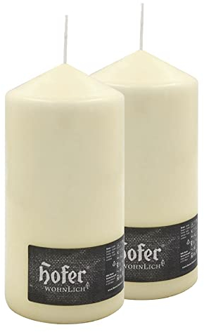 Hofer - Stumpenkerzen Säulenkerzen, 2 Stück Set, Lange Brenndauer ca. 110 Stunden, Durchmesser 10 cm, Höhe 20 cm, Elfenbein Ivory, kein Duft, Tropffrei Wachskerzen, Hergestellt in Österreich