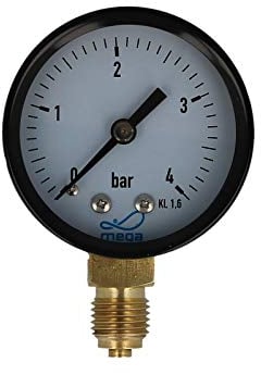MEGA Druckmanometer 0-4 bar - 1/4 Zoll Anschluss nach Unten Radial Ø 50 mm