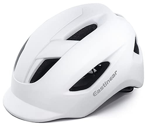 EASTINEAR Adults Bike Helmet for Men Women with LED Taillight Cycle Helmet for Urban Commuter with Sun Visor Cycling Mountain & Road Bicycle Helmets Adjustable Size M/L (White)