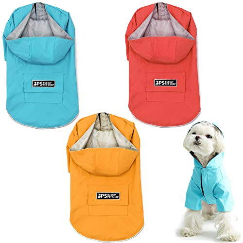 BPS BPS-9705AM Wasserdichte Regenjacke für Haustiere, Hunde, mit Kapuze, Tasche für kleine, mittelgroße und große Hunde, 100 % Polyester (XXXL, Gelb)