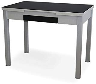 MOMMA HOME Mesa Extensible - Modelo Tetra - Color Negro/Plata - Material Cristal Templado/MDF - Medidas 100/160 x 60 x 77 cm